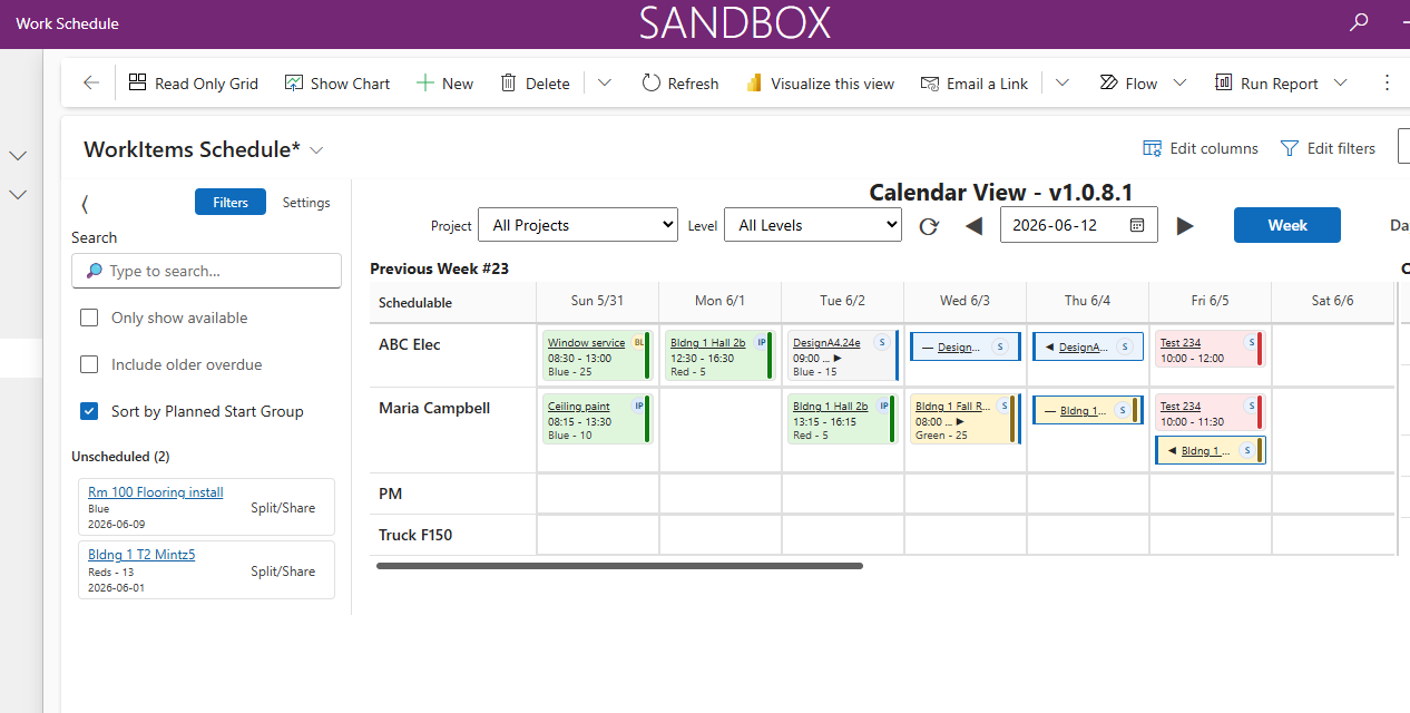 ScheduleBasic PCF control in Week view with sort by Planned Start Group