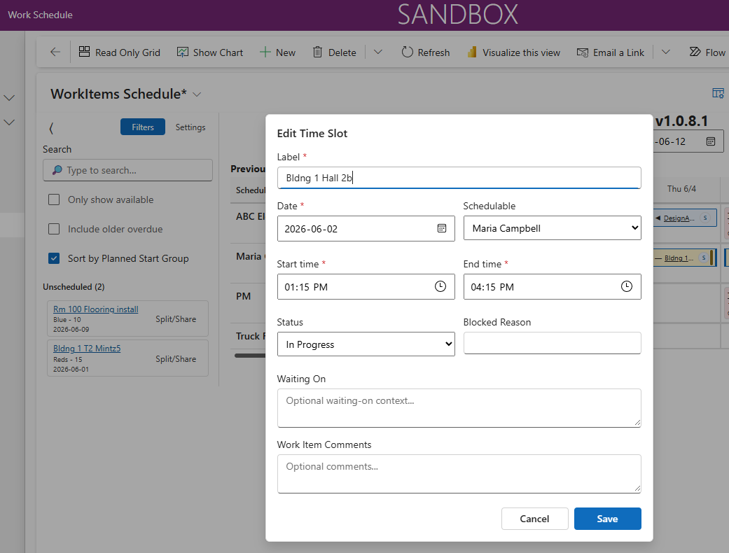 ScheduleBasic PCF control in Week view with scheduled work edit