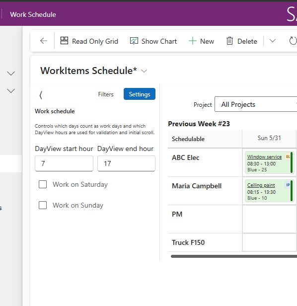 ScheduleBasic PCF control showing calendar settings