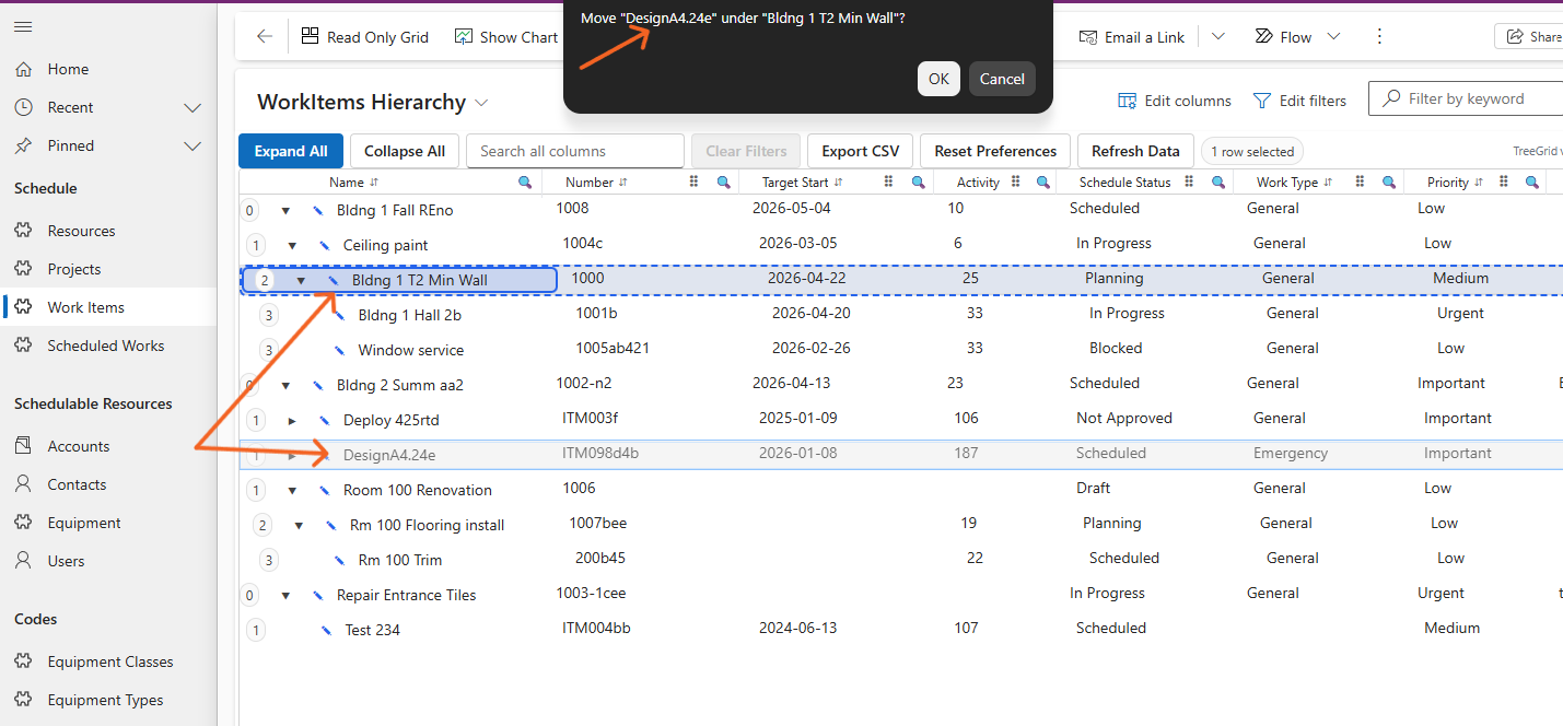 TreeGrid PCF: drag and move rows - reparent, including child rows