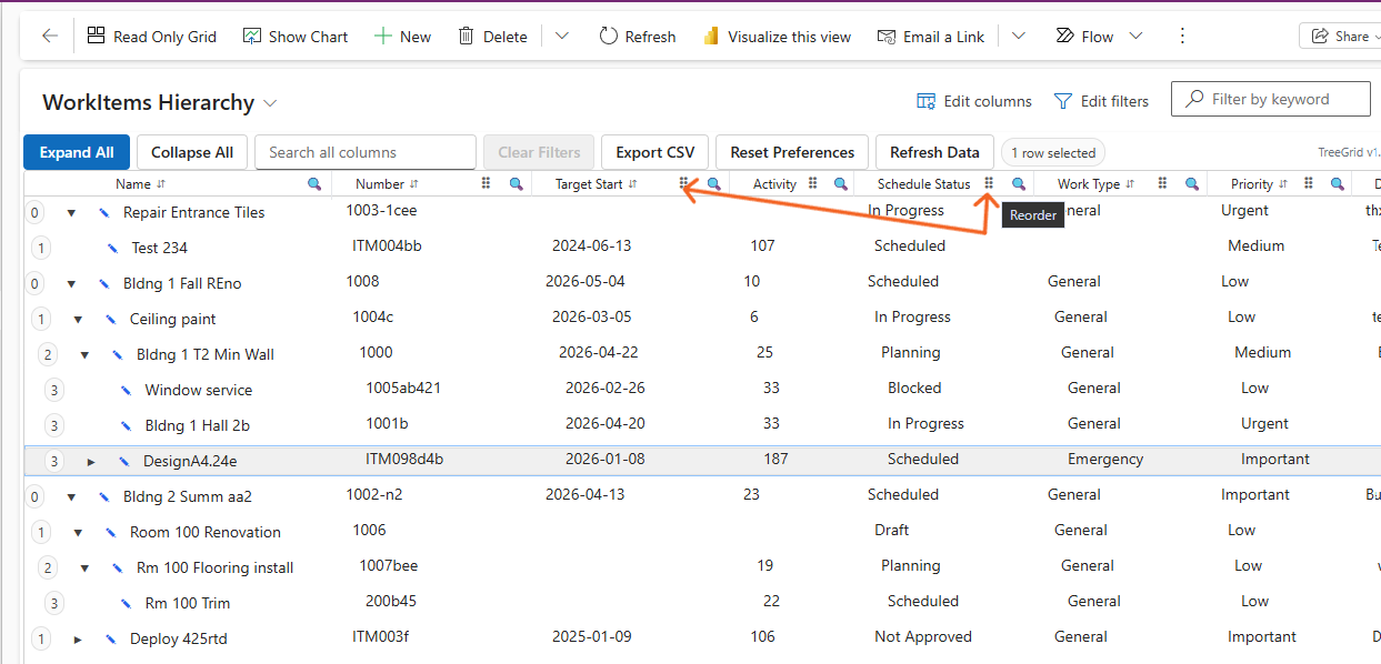 TreeGrid PCF: user drags column to change order