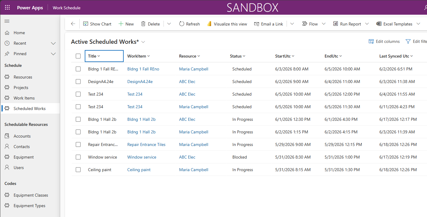 Work Plan solution - Scheduled Work list - created by ScheduleBasic PCF calendar