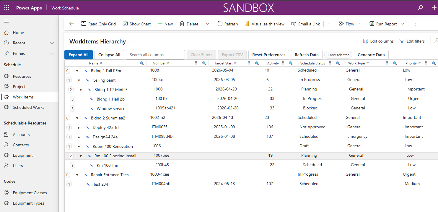 Work Plan solution - Work Items using hierarchical TreeGrid PCF